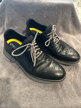 Cole Haan Black Leather Wingtip Derby with Gray Laces
